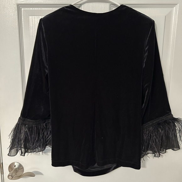 Black Velvet Crossover Top with Feather & Skirt Set size 1X - Picture 3 of 8